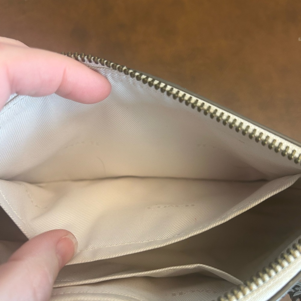 Coach Studded Pebbled Leather Nolita 19 Wristlet Bag Cream/ White  Silver Chain - Picture 9 of 10